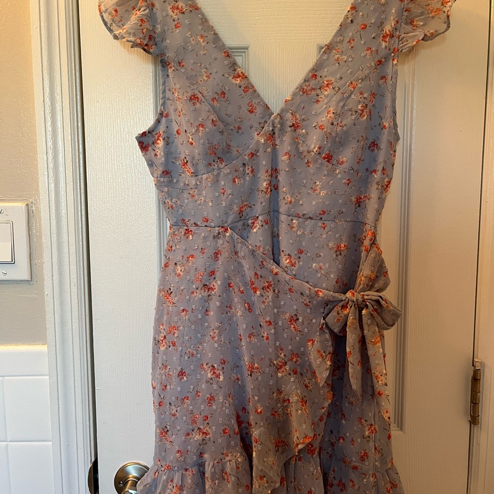 Orange Wrap Midi Dress with Flutter Sleeves